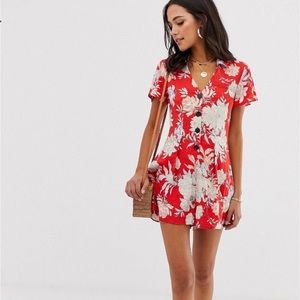 ASOS Red floral button front romper 🌺